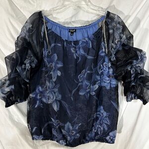 Prelude Blue Floral Sheer Top